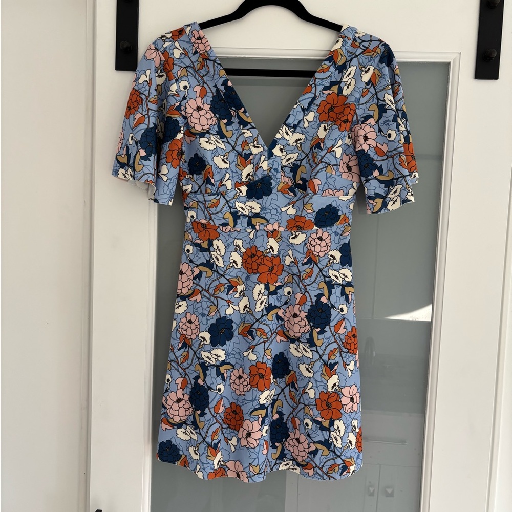 Zara Blue Fit and Flare Mini Dress with Flutter Sleeves